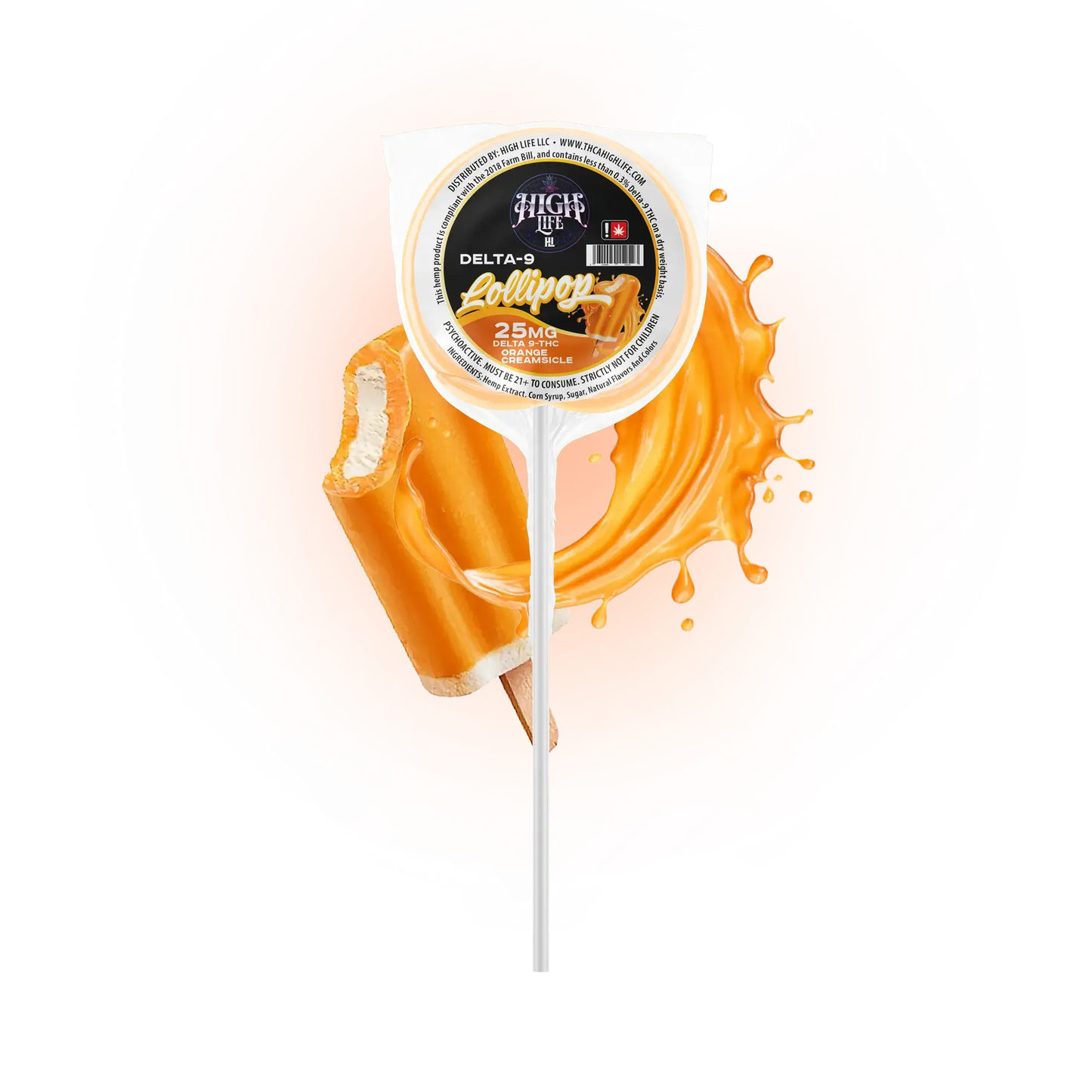 Delta 9 THC Lollipops | 25mg | Orange Creamsicle image 0